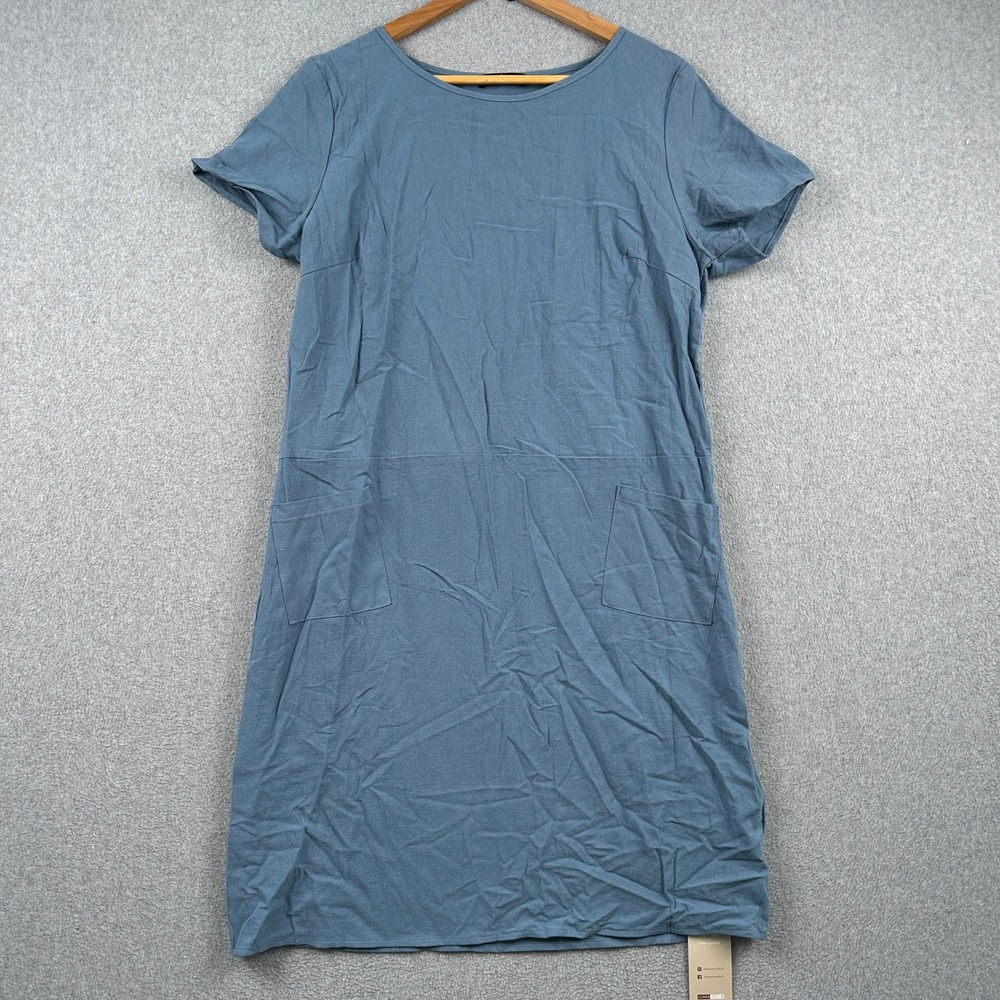 Emery Rose Dress Womens L Blue Short Sleeve Cotton Pocket Casual NEW